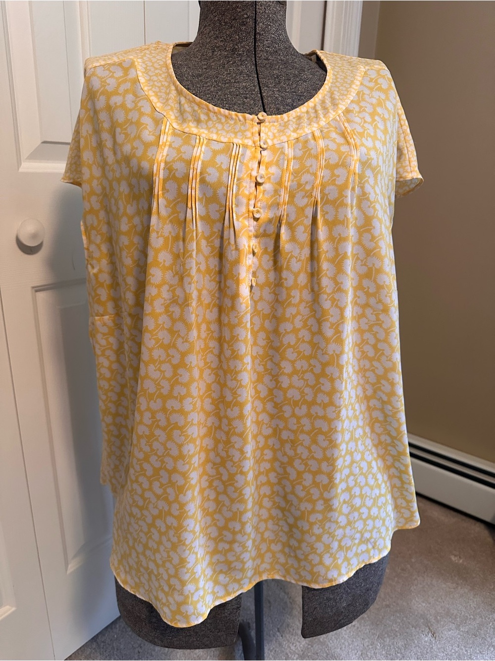 Talbots Yellow and White Floral Pintuck Blouse